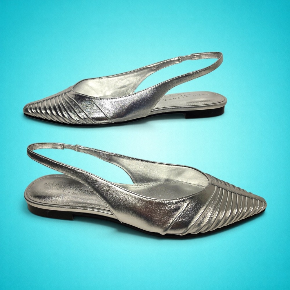 New Women's Marc Fisher LTD DALATEE Silver Leather Ballet Flats, Size 8.5M